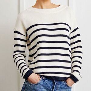 Not Monday XS Piper Navy and White Striped Cashmere Sweater